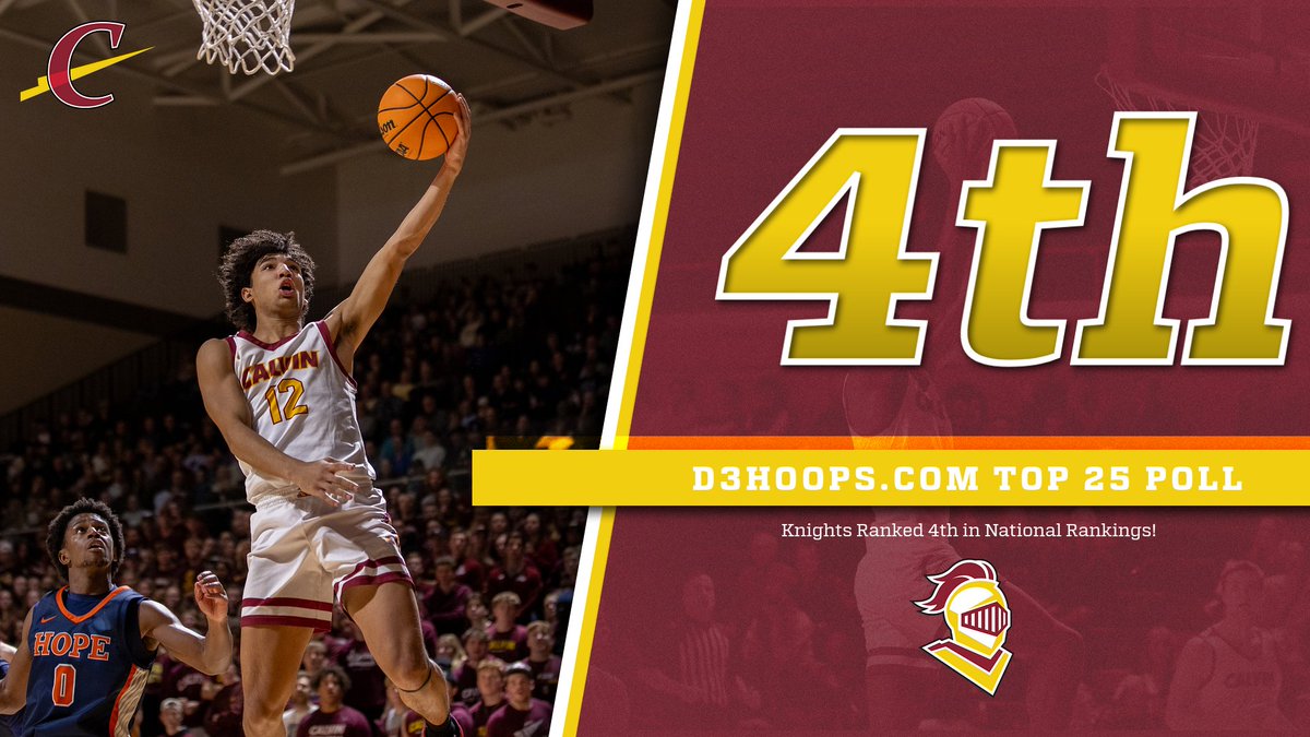 Calvin Men's Basketball Ranked 4th in D3hoops.com Top 25 poll calvinknights.com/news/2024/1/22…