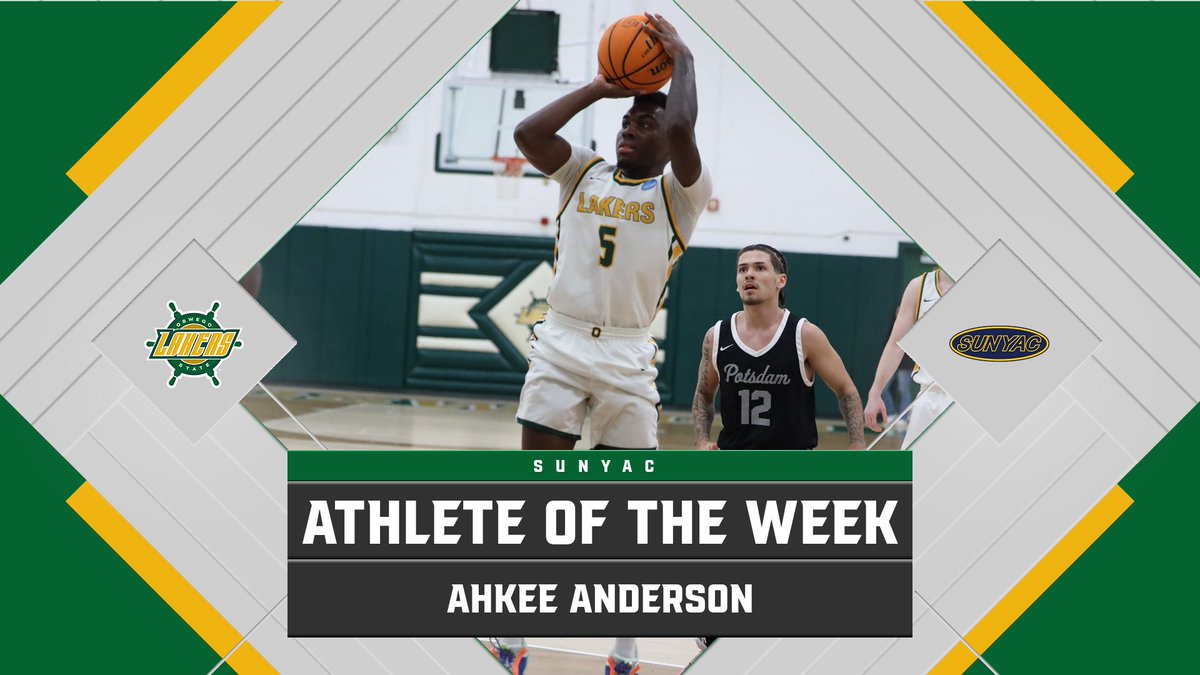 Congratulations to Ahkee Anderson of the SUNY Oswego men's basketball team for being named the SUNYAC Athlete of The Week! Head over to oswegolakers.com to read more!