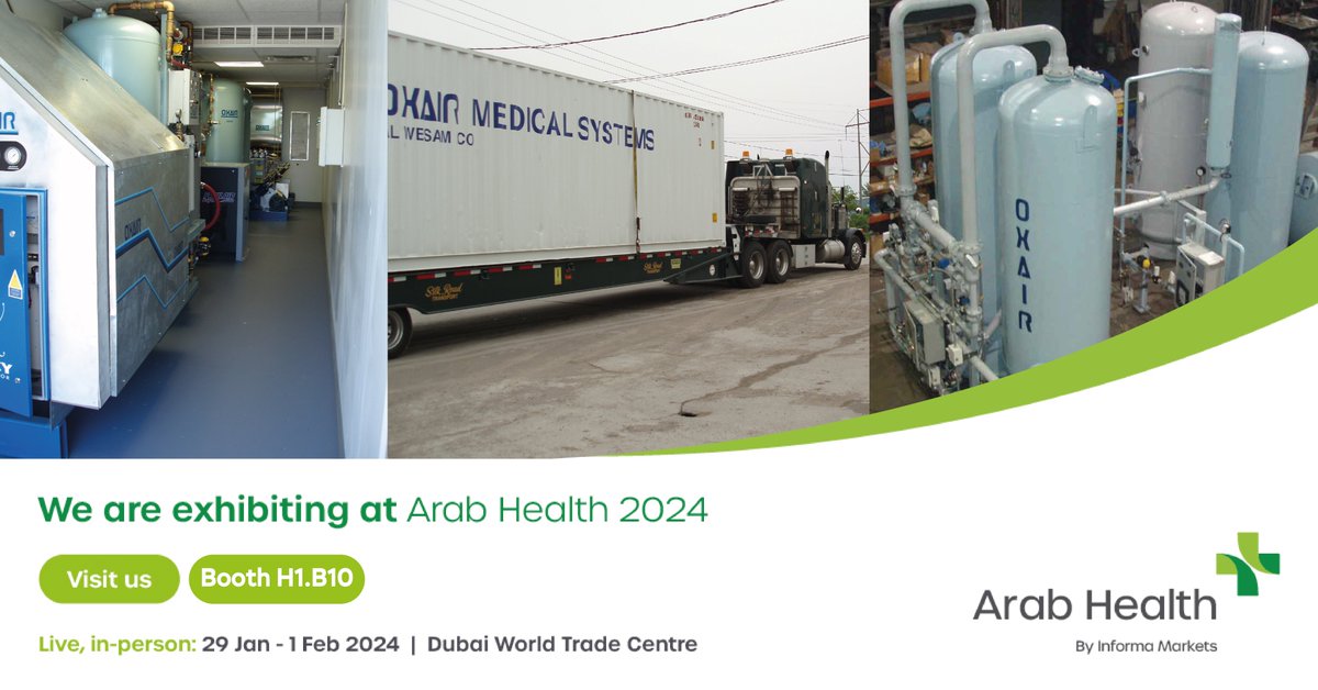 OXAIRUSA's tweet photo. The first big medical technology trade event of 2024 is just around the corner!
Join us in Dubai, from January 29th to February 1 st at the Dubai World Trade Center, Dubai,
United Arab Emirates.
.
#MedicalOxygen #OxygenPlantManufacturer #HighPurityOxygen #ArabHealth2024 https://t.co/DltVCAhSPK