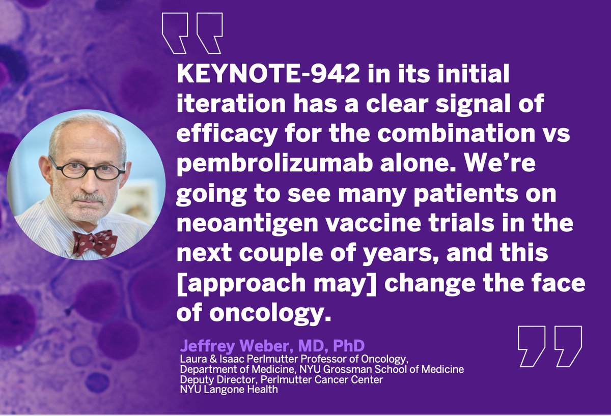 Adding a neoantigen mRNA vaccine to pembrolizumab improves survival outcomes in resected high-risk #melanoma, the KEYNOTE-942 trial suggests In an interview with @OncLive, our study author Dr. Jeffrey Weber expands on the latest data presented at #ESMO23: bit.ly/42ccQA6