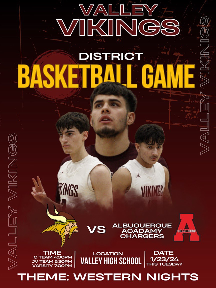 Valley Viking Basketball (@viking_bball) on Twitter photo Rematch of the 4A state semi finals! Going to be a great atmosphere! We need all the #NorteValle pride! Pack the gym! <a href="/Coach_EZ13/">Ez Panas</a> <a href="/gironaj3/">Adam Giron</a> <a href="/_CoachTrujillo/">Aric Trujillo</a> <a href="/VikingsVhs/">Valley High School</a> @vhsathletics6 Rematch of the 4A state semi finals! Going to be a great atmosphere! We need all the #NorteValle pride! Pack the gym! <a href="/Coach_EZ13/">Ez Panas</a> <a href="/gironaj3/">Adam Giron</a> <a href="/_CoachTrujillo/">Aric Trujillo</a> <a href="/VikingsVhs/">Valley High School</a> @vhsathletics6