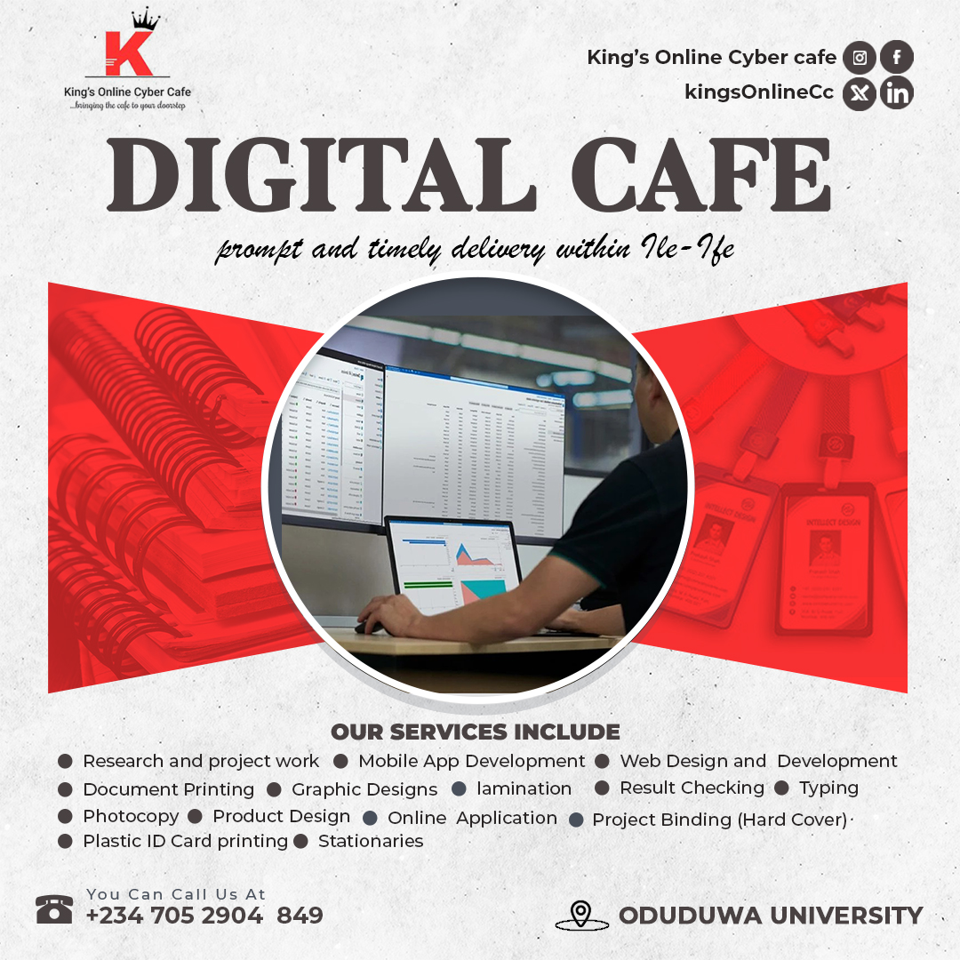 KingsOnlineCC's tweet photo. At Kings Online Cyber Cafe, we take pride in delivering top-notch printing services and creative design solutions. 🤩🤩
Kings Online Cyber Cafe - Your One-Stop Solution for Digital Excellence.♟ Reach Out to us today 07052904849 let's do it the King's way https://t.co/YTWajrmngW