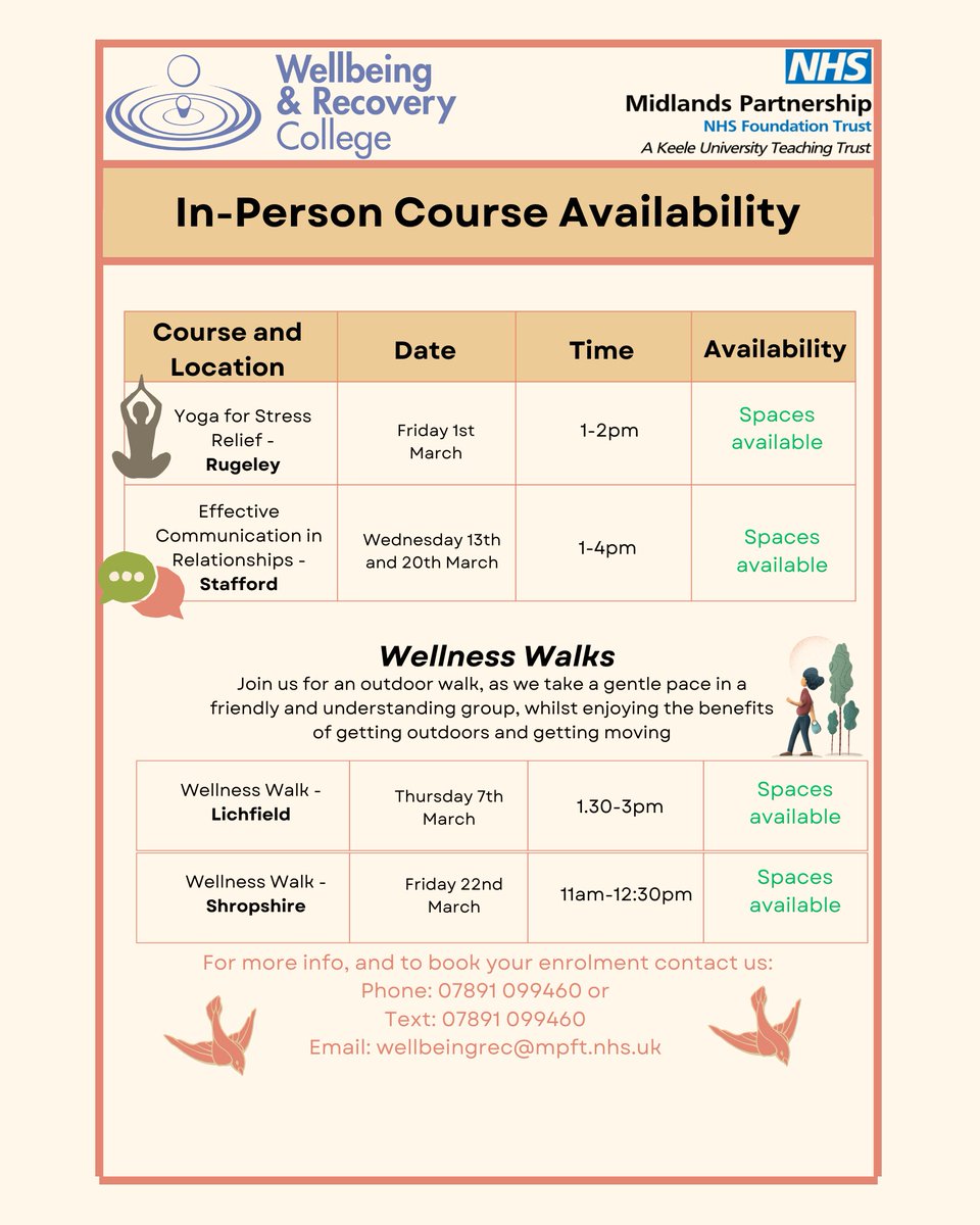 We’ve really enjoyed the first courses of 2024, and there’s lots more coming up over the next few months. Get in touch to book your place or find out more, but please don’t leave it too long as spaces are filling up! #RecoveryCollege #wellbeingcourses #prioritisingme