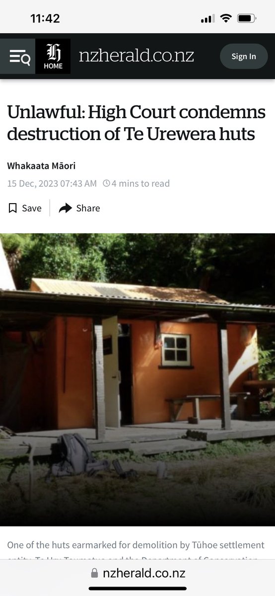 @1NewsNZ Remember when Iwi burnt down huts so the public couldn’t use them 😩 A total of 29 huts were burned down at the direction of Te Uru Taumatua, the post-settlement governance entity for Tūhoe, responsible jointly with DoC for the operational management of Te Urewera. #coGovernance