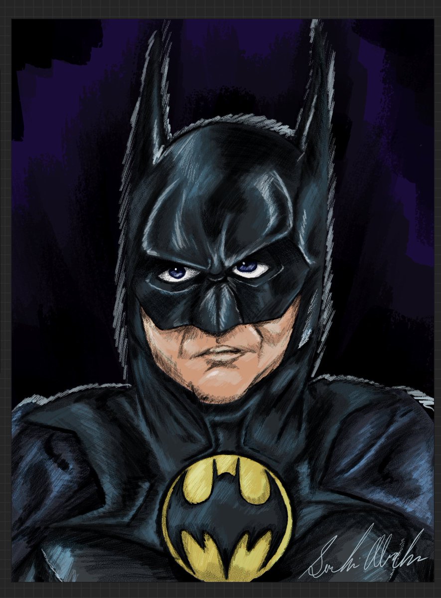 Micheal Keaton Batman. Trying some a little different. @aaronblaiseart #aaronblaise #painting #batman #michaelkeaton #1989 #og #disney #creatureartteacher #procreate #new #newstyle #colors #darkknight