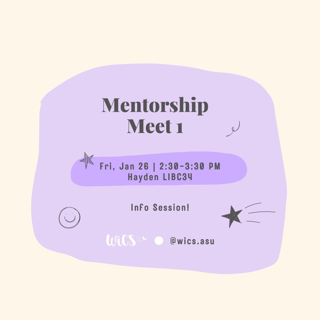 wics_asu's tweet photo. Interested in the Mentorship Program?
Whether you've already applied or not, join us this Friday for an info session!
You will get the chance to meet your peers and learn more about what you can expect this semester as part of the program! 🫶

RSVP: https://t.co/1gUlSrvDgi https://t.co/P34yQ9iTrK