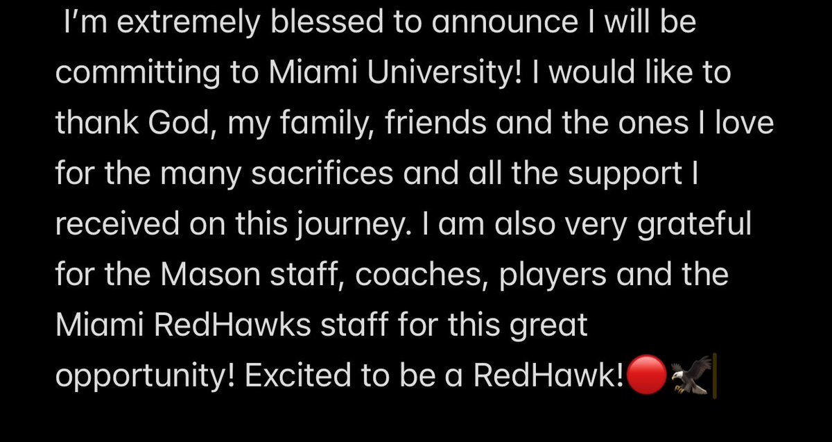 Blessed to be announcing my commitment to Miami! <a href="/CoachCastner/">Brian Castner</a> <a href="/BillLapthorn/">Bill Lapthorn</a> <a href="/DarinLittle36/">Darin Little</a> <a href="/CoachWelshMiami/">Patrick Welsh</a> <a href="/Martin_Miami_HC/">Chuck Martin</a> @RedHawksRecruit <a href="/MiamiOHFootball/">Miami Football</a> <a href="/MHSsportsradio/">Mason Sports Radio</a> <a href="/MasonCometsFB/">Mason Football</a>