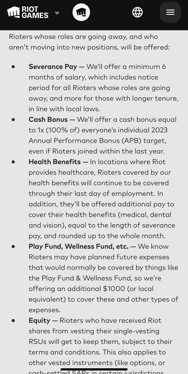 lumbogg's tweet image. This is genuinely one of the nicest severance packages I’ve ever seen, layoffs are unfortunate but this is a wonderful gesture by riot in my opinion