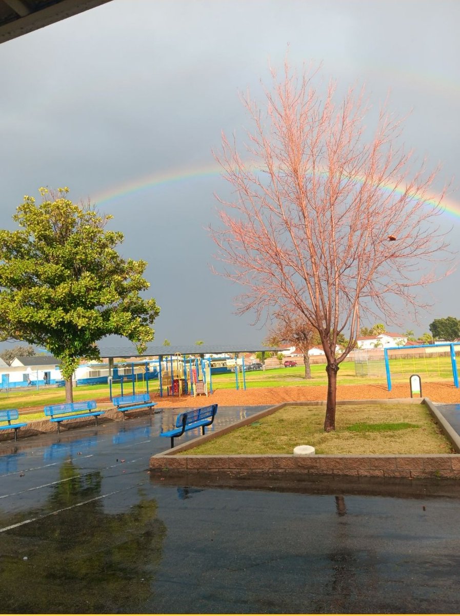 Had to share this beautiful picture of our playground after today's rainy day. 🌈Thinking that it truly reflects the beauty of our community! Thank you everyone for making Grimes an amazing place to be! See you tomorrow! ❤️