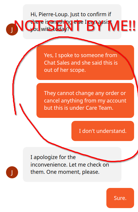 WTF of the day featuring @LegalZoom - after being re-routed to apparently the wrong department for an order status question, the second representative hijacked my live chat with the first department, speaking in my voice, to tell him that it wasn't right to re-route my order.