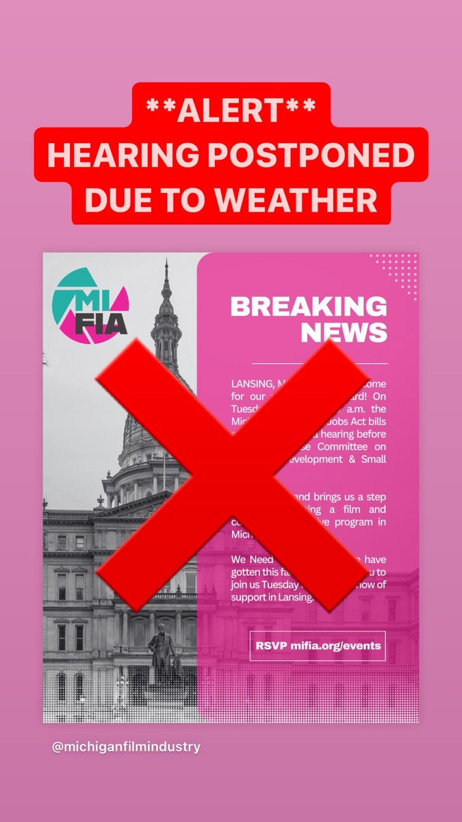 ALERT! Michigan House Speaker Joe Tate has cancelled all House activities Jan. 23, due to inclement weather.
Thank you to our amazing supporters who were planning on being in Lansing for the hearing. We will share information when the hearing is rescheduled. 

Thank you,

-MiFIA
