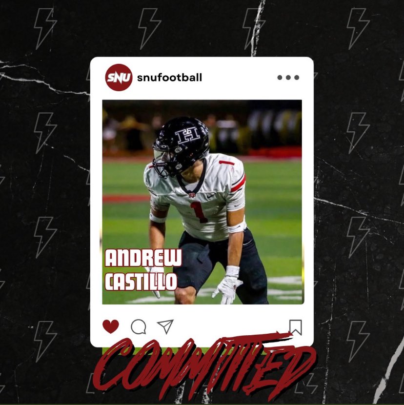 drew2castillo's tweet photo. Blessed to announce that I am continuing my academic and athletic career @SNUFootball. Thank you for the opportunity. @CoachNABrown @CoachHada 

@Hanks_Football @Coach_Veliz https://t.co/oLNnzuc2IP