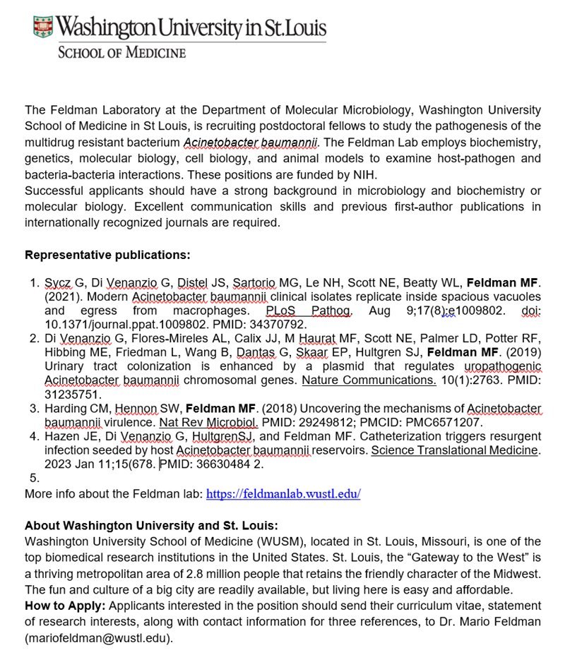 I am still looking for postdocs to join my lab. I have several NIH-funded positions to work either on Acinetobacter pathogenesis or OMV biogenesis in Bacteroides. Please RT.