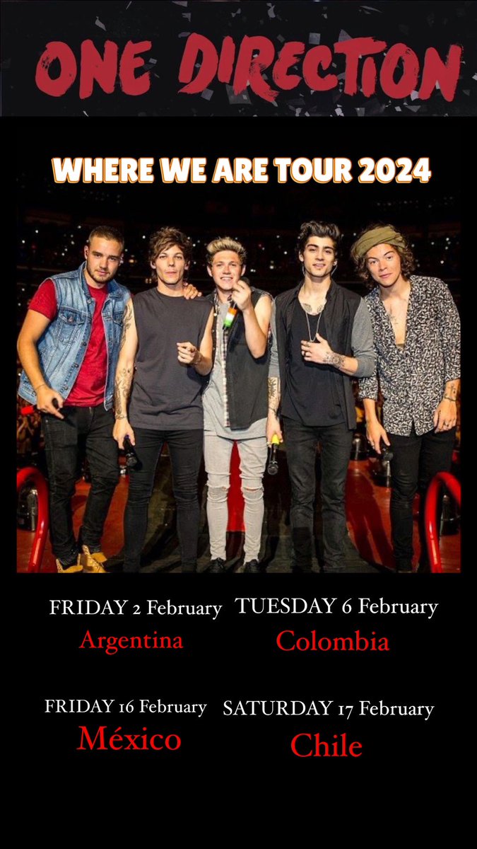 Billhsltgi's tweet photo. New dates of this Tour "we are back" buy your tickets now!!
Tour. One Direction. 2024. LATAM.
#onedirectionback
https://t.co/iy7RuMKnm4 https://t.co/QnUlOkPMGA