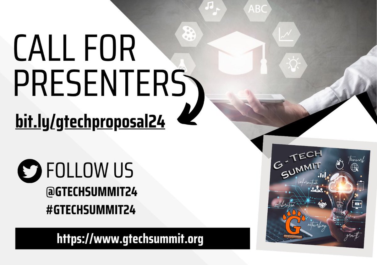 Are you passionate about using technology to enhance learning and teaching? Do you have innovative ideas or best practices to share with your peers? Submit your proposal for the G-Tech Summit 2024. 
Apply Now: bit.ly/gtechproposal24
#GTECHSUMMIT24