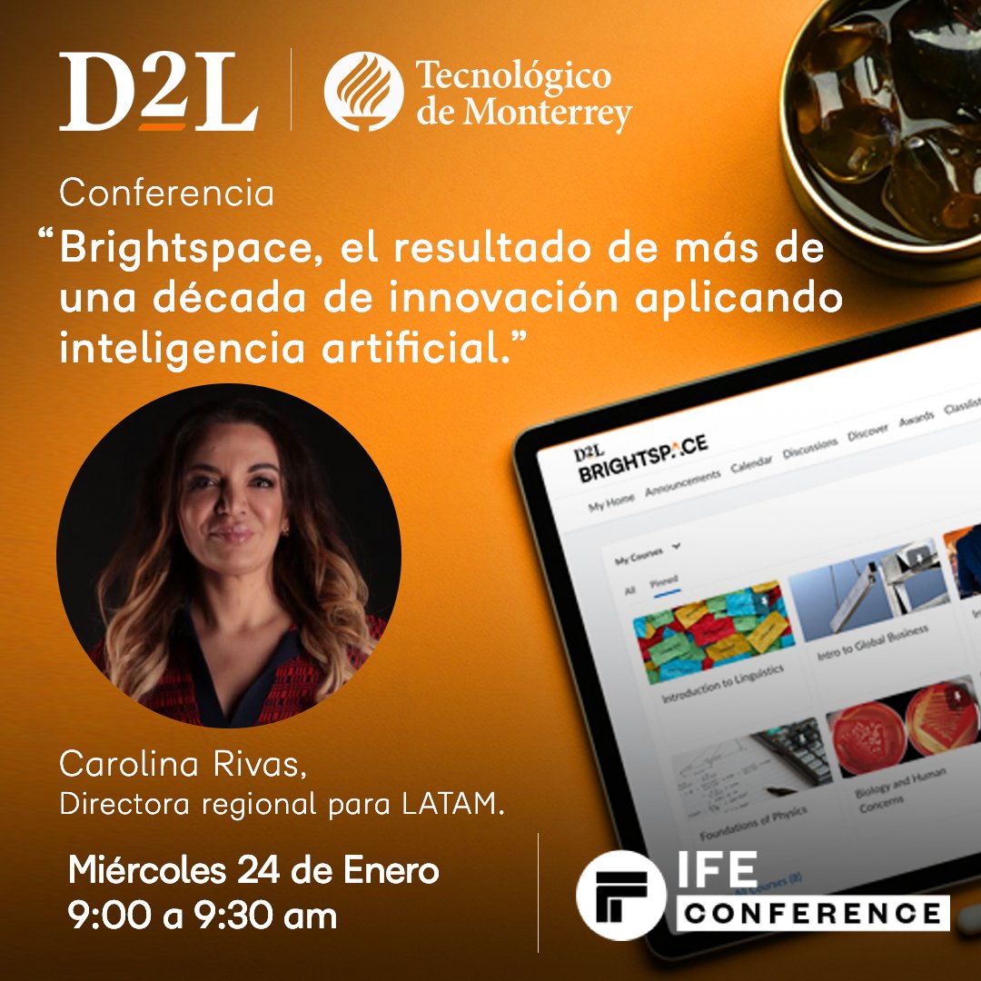 D2Les's tweet photo. Quedan pocos días para #IFEconference. Participe en nuestra conferencia donde explicaremos cómo nuestro #LMS #Brightspace trabaja con #InteligenciaArtificial para crear experiencias de aprendizaje personalizadas.
Descubra más aquí: https://t.co/fNk5FEmZcW
#D2LLatam #EdTech https://t.co/FJg4q9ny1l