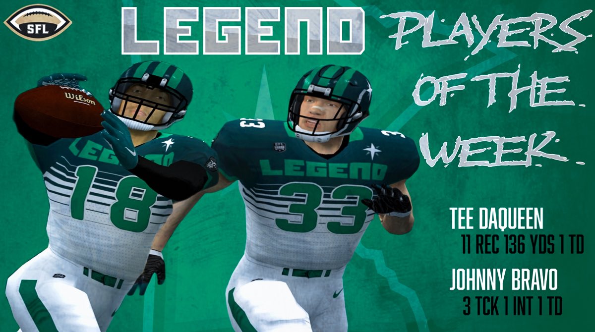 Congrats to our players of the week! These two know how to #MakeAnImpact! <a href="/simulationfl/">Simulation Football League</a> #Believe #POTW #GetStomped #Minnesota #eSports #Football #SFL