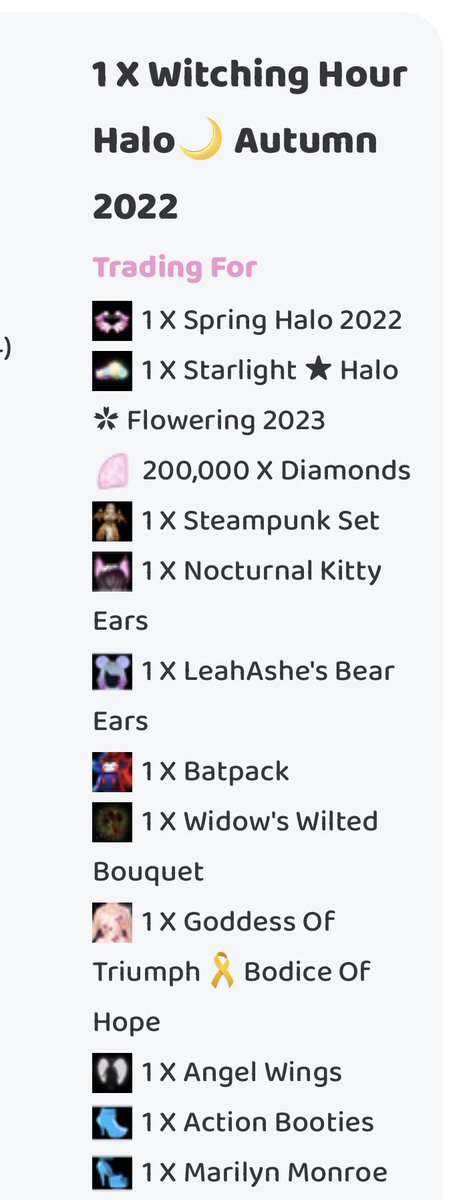 Trading all this for witching hour halo! #royalehightrades #royalehigh #royalehightrading #roblox #rhdiamonds #rhd #royalehighadvent #royalehighcampus3 #royalehigheverfriend  #royalehightrading #RoyaleHighTea #robux #roblox