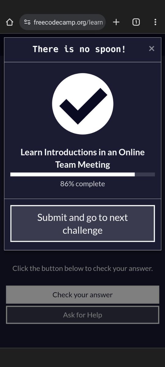 SUMERMULLEN's tweet photo. R3 D27 #100DaysOfCode continued with the A2 English for Developers course
✅ init the dialogue 4 : A Meeting a client
@freeCodeCamp
,  Making a 5% progress🚀! https://t.co/Vu2Ahqkqok