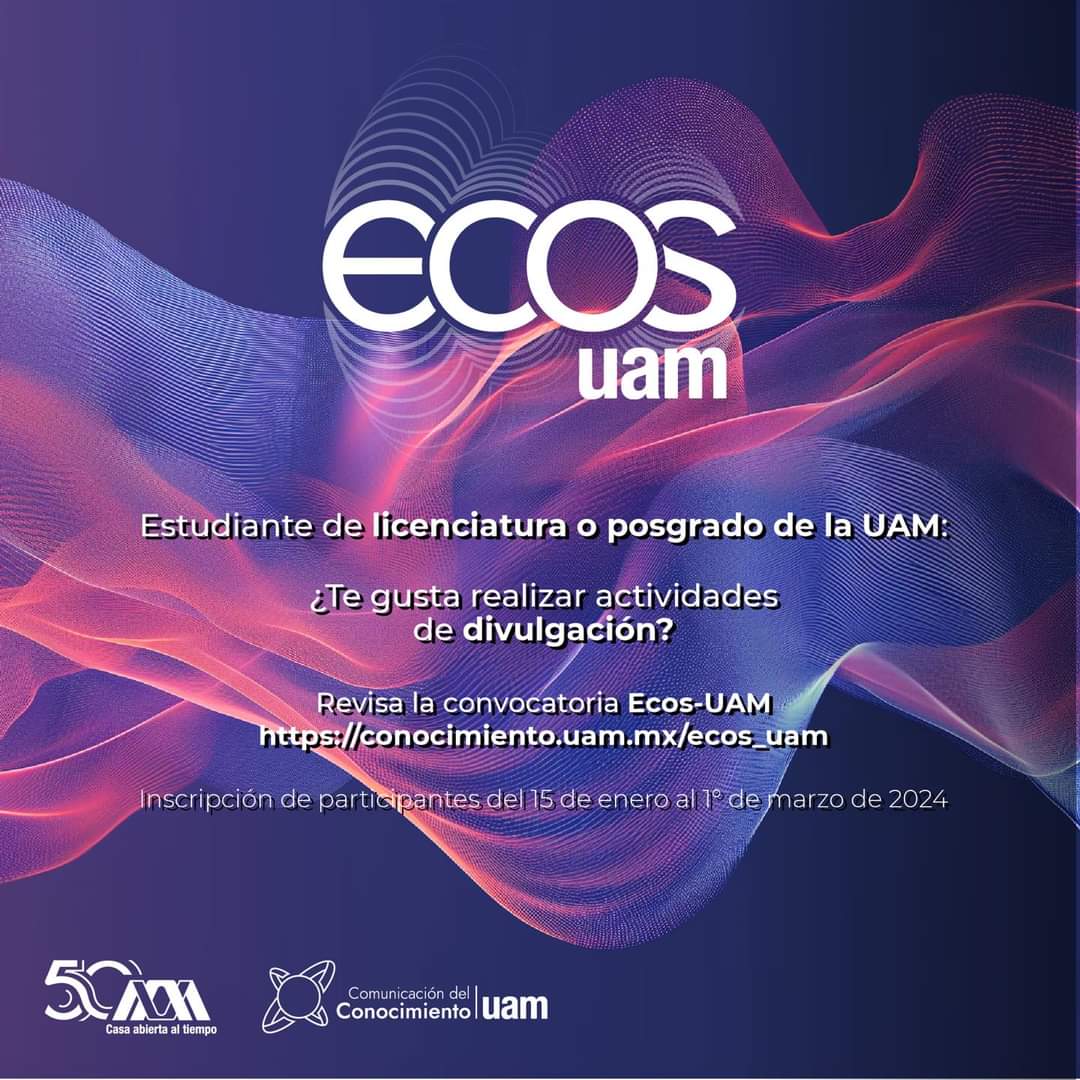 Página electrónica ECOS UAM: conocimiento.uam.mx/ecos_uam/
#SomosUAM #UAM #UAMXoxhimilco #UamDivisionCbs
😁👍
