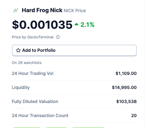HardfrogNick's tweet photo. In a hard frog market $NICK community is showing diamond hands 💎🫶 https://t.co/VeIvGcTVso