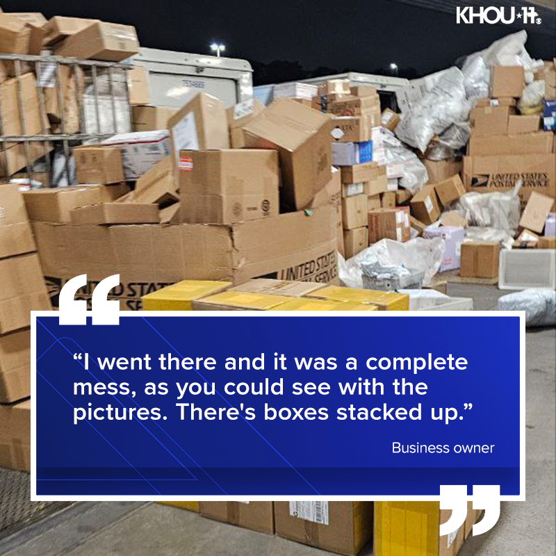KHOU's tweet photo. Emails continue pouring into our newsroom with complaints from @USPS customers whose packages are stuck at Houston-area distribution centers. A frustrated business owner went to the northside location and found piles of packages. 📦  @JulissaGarzaTv  
https://t.co/UsnoscreW5 https://t.co/KMhSXA6UHx