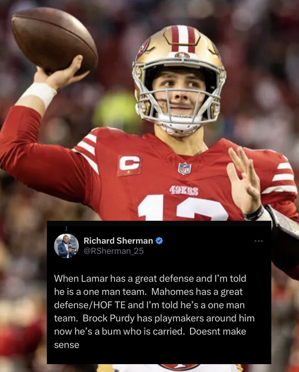 49ersSportsTalk's tweet photo. Let Sherm Cook 👨‍🍳🔥🔥🔥🔥💯💯💯
The double standard when it comes to #49ers QB Brock Purdy is unbelievable!!!! 🤯 https://t.co/QTTW1MT0bG