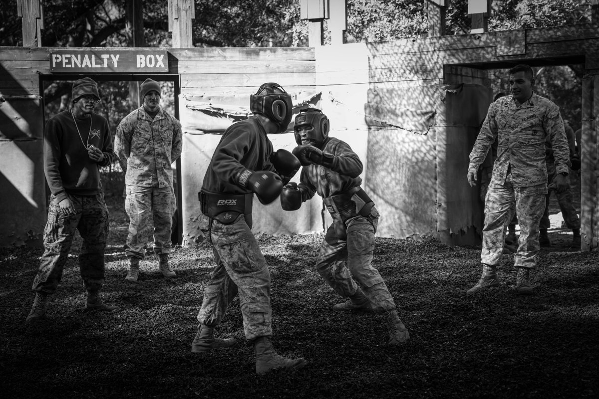DeptofWar's tweet image. Alpha Company, 1st Recruit Training Battalion, pushing limits in body-sparring bouts during the 54-hour Crucible at Marine Corps Recruit Depot Parris Island, S.C. 

This challenging event is the culmination of 11 weeks of hard training. 🥋 #MarineTraining #CrucibleChallenge