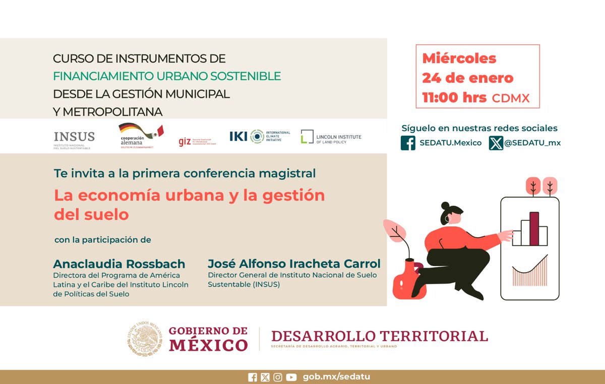 SEDATU_mx's tweet photo. Acompáñanos a la conferencia magistral 'La economía urbana y la gestión del suelo'.

La cita es este miércoles a las 11:00 hrs, como parte del curso 'Instrumentos de financiamiento urbano sostenible desde la gestión municipal y metropolitana'. Síguela en👉https://t.co/ZpqP9REO9a https://t.co/6VLmu6VIrm