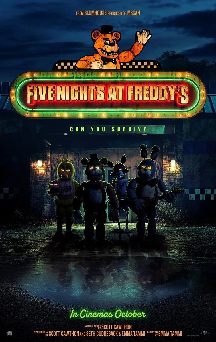 filmboard's tweet photo. Join Film Board this weekend as we show Five Nights at Freddy's 🐻🐰🐥 We have continued showings Friday 1/26, Saturday 1/27, and Sunday 1/28 in Fisher 135! 
⭐5:30pm, 8:30pm, and 11:30 pm shows on friday and saturday. 
⭐5:30pm and 8:30pm shows on Sunday. https://t.co/guhzZLcDOr
