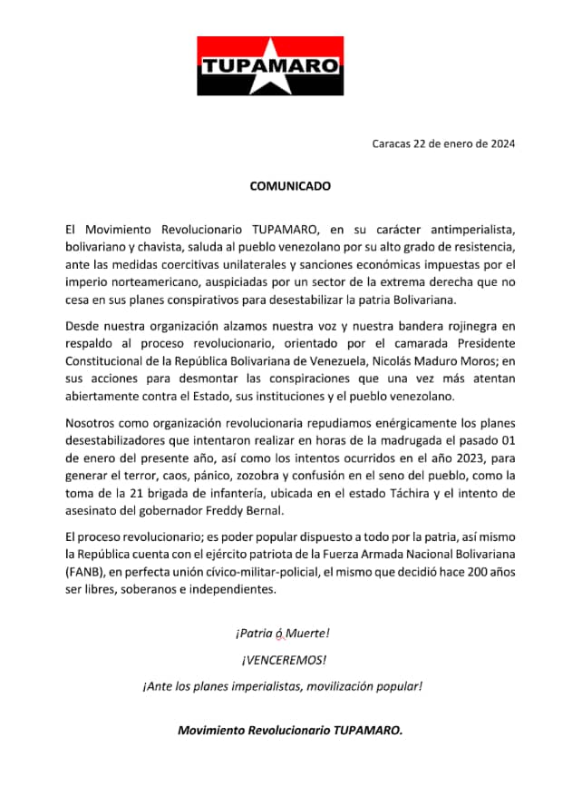 Los venezolanos hemos derrotado imperios con dignidad y lo seguiremos haciendo como un pueblo ejemplar que desea vivir en medio del bien más preciado: la libertad. No somos colonia y no hay imperio decadente que pueda con nosotros.
#FuriaBolivariana
#TupamaroAntiimperialista