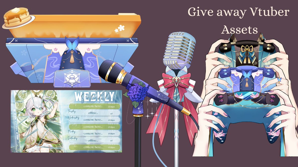 🌟VTuber Assets Giveaway!
Join our giveaway 23 - 30 January 2024 
Choose one:  
1. Mic  
2. Pentablet 
3. Stream Schedule  
4. Controller Asset  
2 winners! To enter Like + Share, put your avatar on comment,and choose ur asset! Goodluck  #freevtuberassets