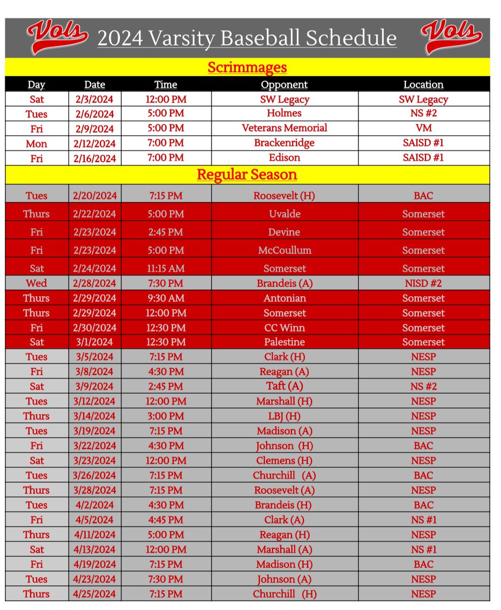 Here is the 2024 LEE Varsity Baseball Schedule. Come out and see JD and Mac play if you get a chance! Cynthia and I are very proud of them both for making the team. @JohnCrowe44 @mactruck_15 @LeeVolsBaseball @MarucciEliteCTX @RyanRamirezBC