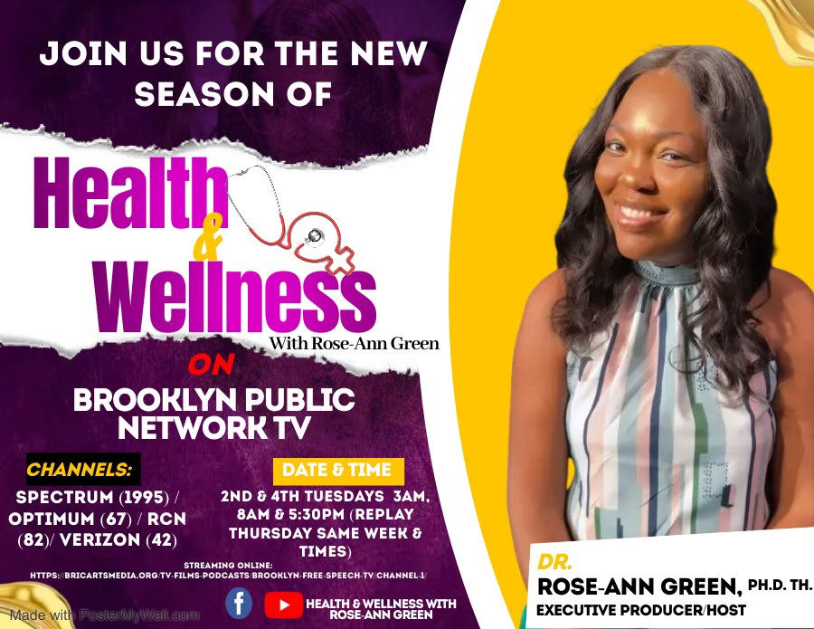 rosencu's tweet photo. Catch a new episode of #HealthandwellnesswithRoseAnnGreen Feb. 23rd on Brooklyn Public Network TV, and replays on our YouTube channel Thursday at 7 pm. #health #wellness #brooklyn #newyork  #tvproducer #media 

Watch the show live online streaming here: https://t.co/MQfEjXQgrk https://t.co/ZyaaiZEIm5