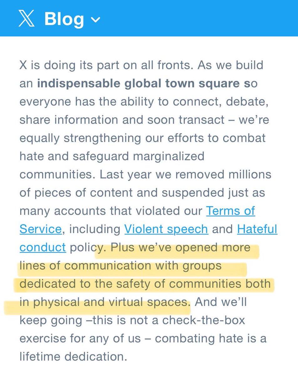 KeithWoodsYT's tweet photo. 🚨 From today's X statement about combating "hate speech"

Elon's promise when he took over Twitter was that, as the public square, any lawful speech should be allowed, or else a handful of social media platform would be in the dangerous territory of dictating the bounds of political discourse. 

Now, we are being told that information independence is allowed only up to the point that it creates "hate speech", and that lobby groups like the ADL will again have a direct line to the platform.

X is the global public square. Thousands of ethnic and religious groups the world over use it. They all have particular sensitivities and encounter things on this website they find offensive. Why should one of these groups be singled out for protection? Why does every statement justifying censorship mention this one group as especially needing censorship to defend?

By agreeing to work with censorious racial lobby groups to eliminate "hate speech" and "antisemitism", X has marked a clear intent to return to the bad old days of Twitter.

Let's hope the users of X make their voice heard and affirm the same ideal than inspired @elonmusk to purchase this platform.