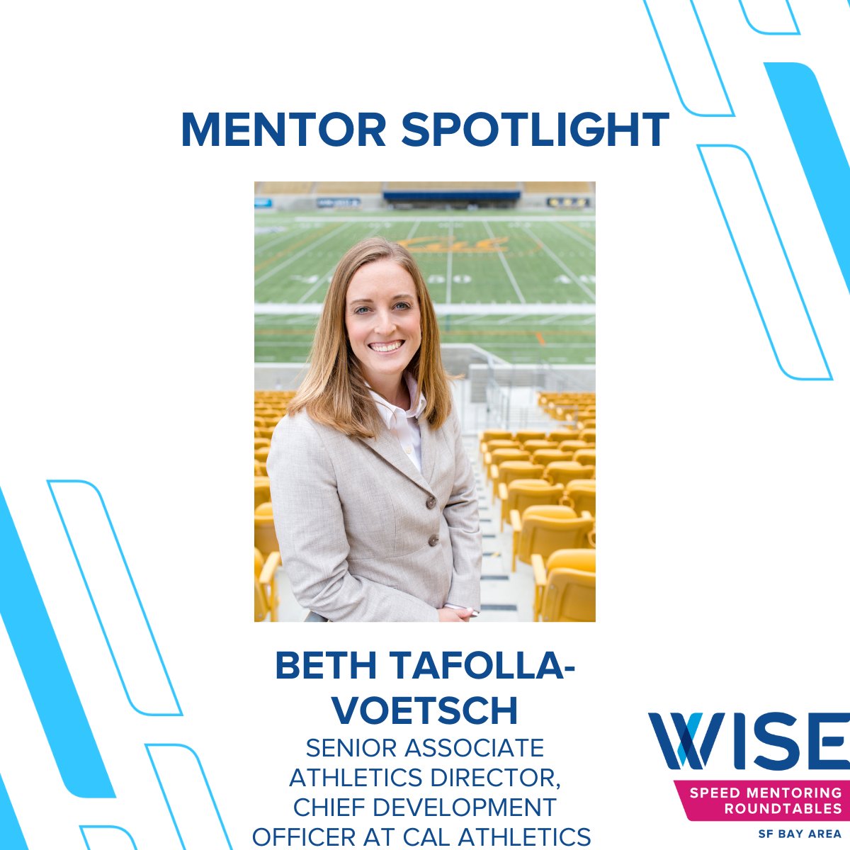WISESFBayArea's tweet photo. Introducing our third mentor for Speed Mentoring Roundtables — @bethvoetsch from @calathletics!! 🐻💛💙
Join us on Jan 29th at the @usfsportmgt Office in SF. Don’t miss this event! 🎉
#SMR #WISEworks #mentoring #womeninsports #nationalmentoringmonth https://t.co/linAqm8A5F