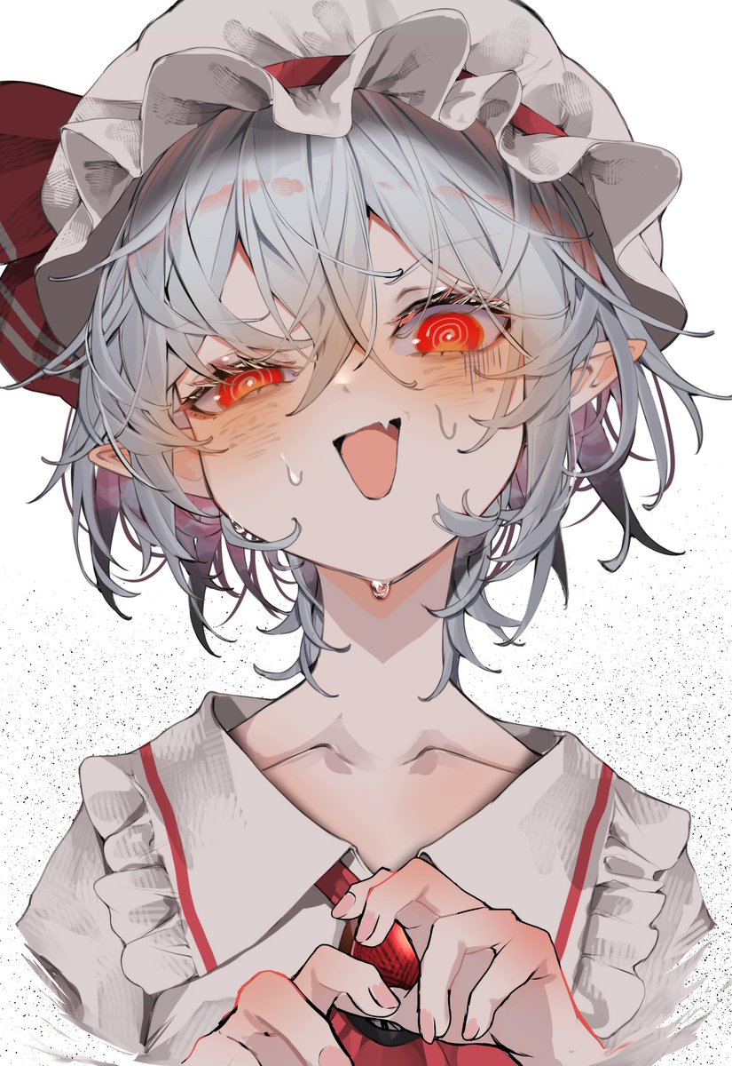 remilia scarlet 1girl solo hat red eyes mob cap fang pointy ears  illustration images