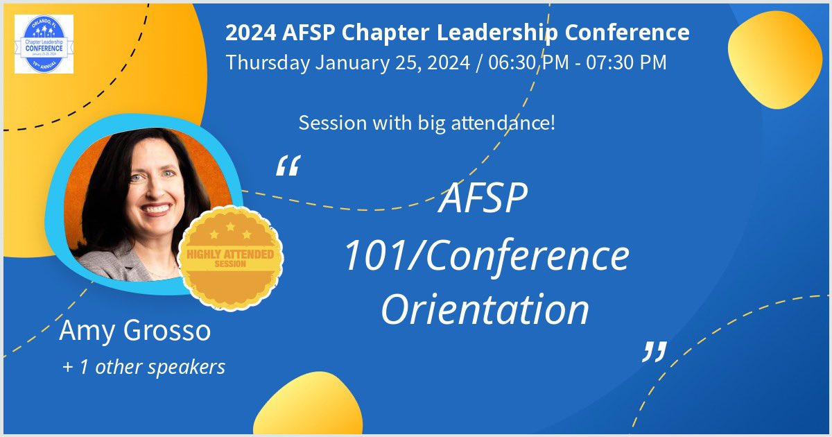 Really looking forward to talking to first time @afspnational Chapter Leadership Conference attendees on Thursday with @JoyousOcean #afsp24