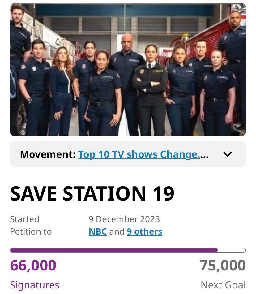 66,000!🎉

thank you to everyone that’s a part of this fight. whether you’ve signed &amp; shared the petition, you’re contacting media outlets, or you’re using the #’s &amp; getting creative, it all matters, &amp; it’s all appreciated. let’s keep fighting, nineteen!
#savestation19 #station19