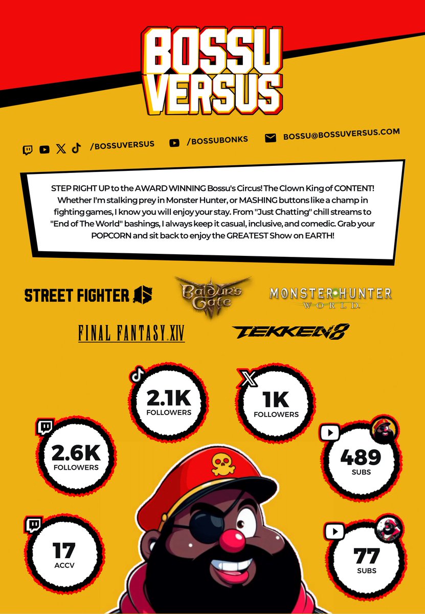 BossuVersus's tweet image. The MAD Clown at your service! Creating content that will make you laugh, think critically, and shake your head all at the same time. Let's WORK!

📧 | Bossu@BossuVersus.com
➖
Shout out to @TheBomberTank, @BobDuckNWeave, and @streamsight for this one!