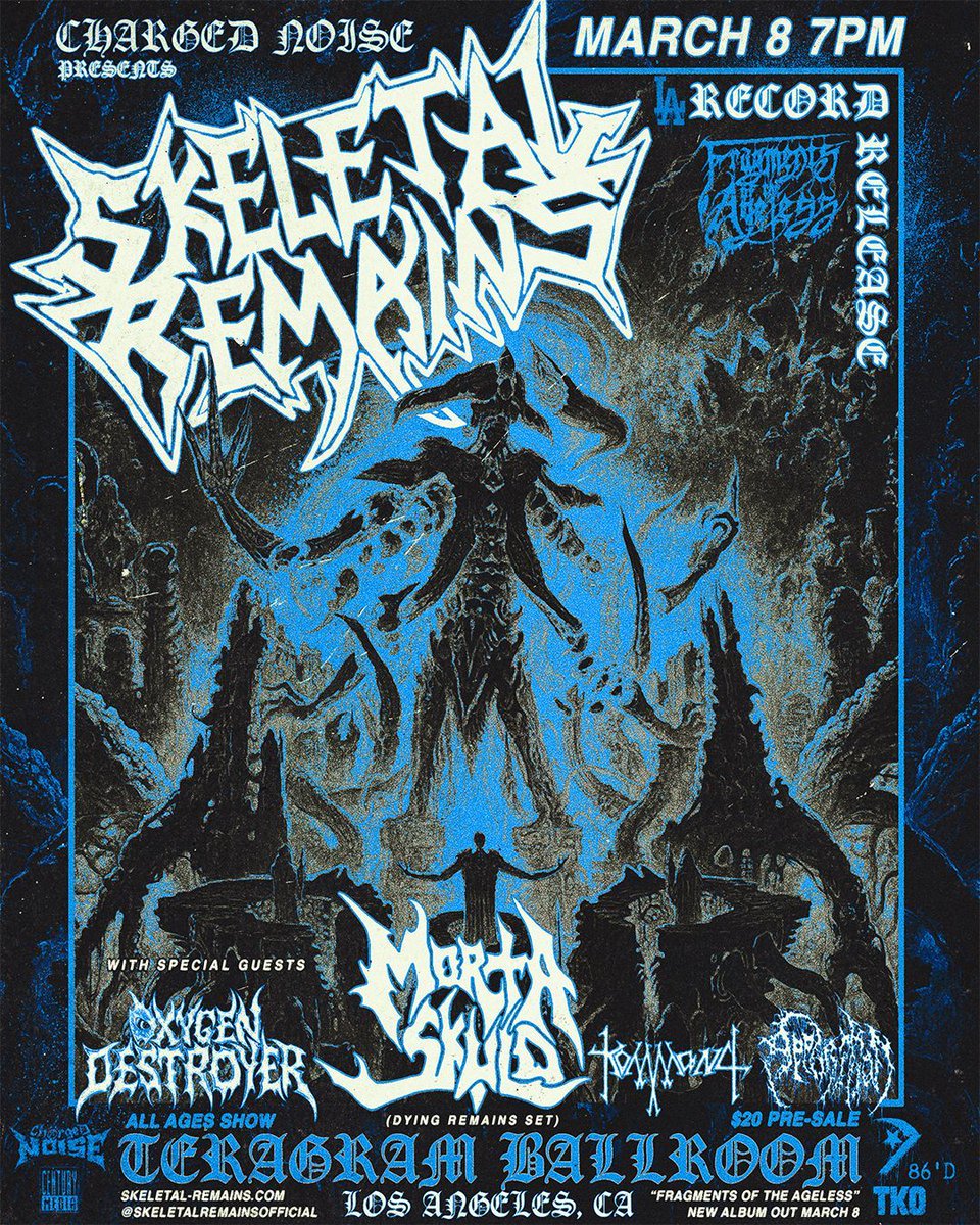 🎫 Grab your tickets NOW for the ultimate metal experience at Teragram Ballroom! 🤘🔥 Don't miss Skeletal Remains, Morta Skuld, Oxygen Destroyer, Kommand, and Apparition on March 8! 🤘🎸 #MetalConcert #GetYourTickets #TeragramBallroom 🎟️