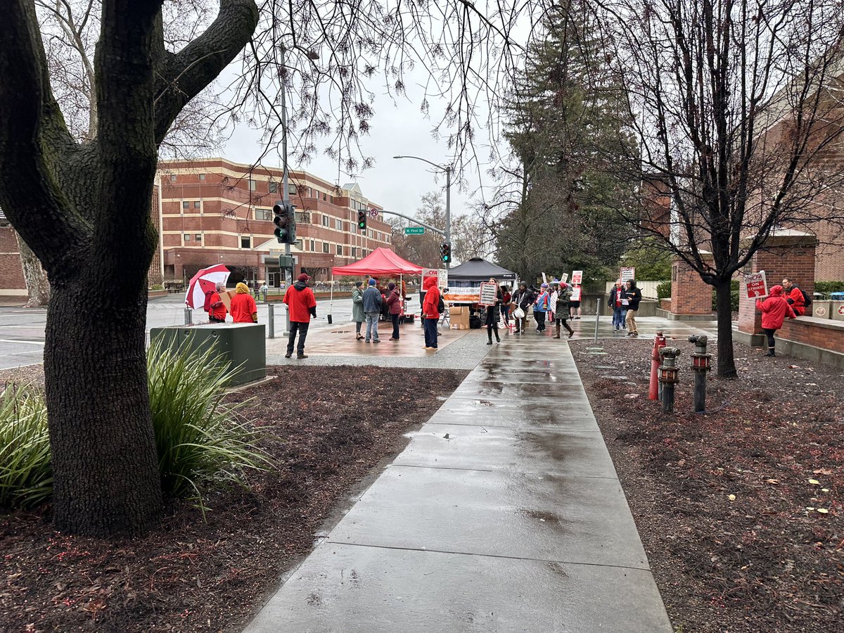 ChicoSexProf's tweet photo. From our Ivy/Warner Street Strike Line @ChicoState around 10 am this morning! @CFA_United demand @calstate give us a fair contract!!! #OnStrike #RespectUsPayUs #WeAreTheCSU https://t.co/lIHhsh8LME