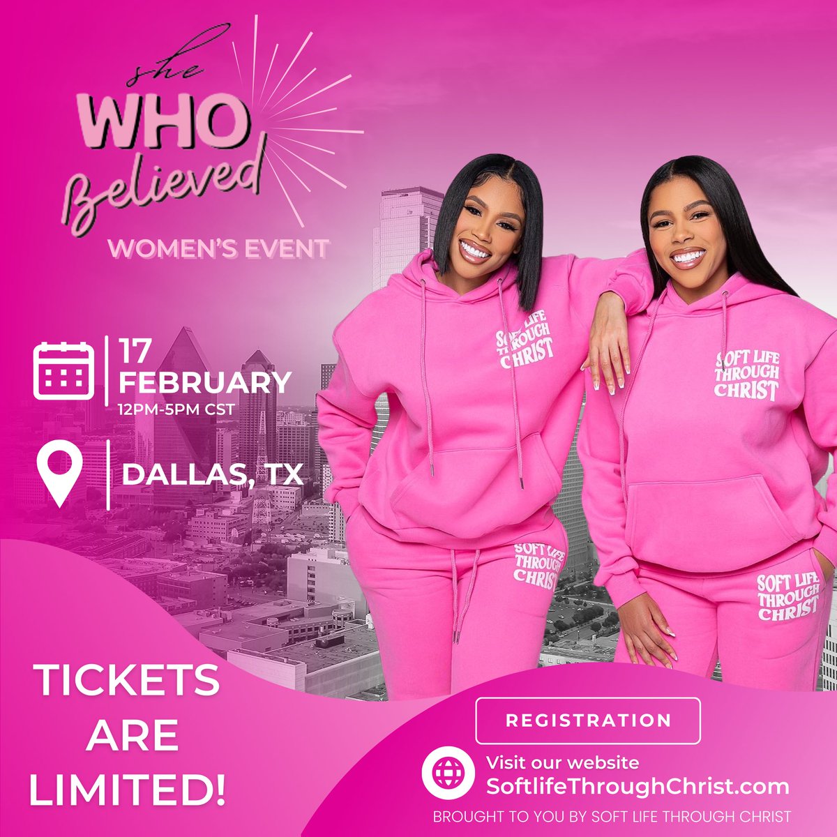 softlifetc's tweet photo. The time has officially come! Our very first women’s event here in Texas! By the grace of God we are so excited to bring @ SheWhoBelievedConference by Soft Life Through Christ to Dallas, &amp; other surrounding areas in Texas. Tickets available exclusively on https://t.co/PPXco1tBXg https://t.co/Vj2LxvNjAV