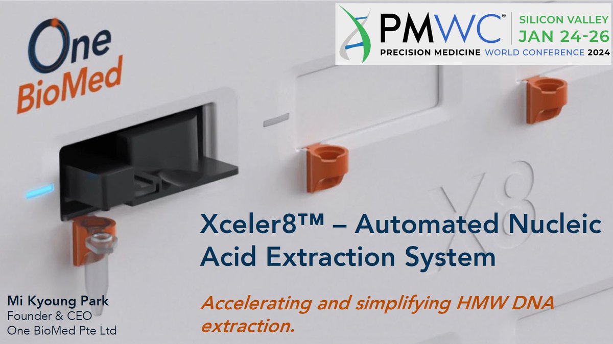 OneBioMed's tweet photo. Attending the PMWC 2024? Drop by our Showcase to learn about how our automated #HMWDNA extraction can help in your research! 

Our CEO, Mi Kyoung will speak on Jan 26. 
Showcase Track S2
When: 11:30-11:45 Friday, Jan 26. 

#PMWC2024 #longreadsequencing #pacbio #nanopore https://t.co/8WNS7VzOk0