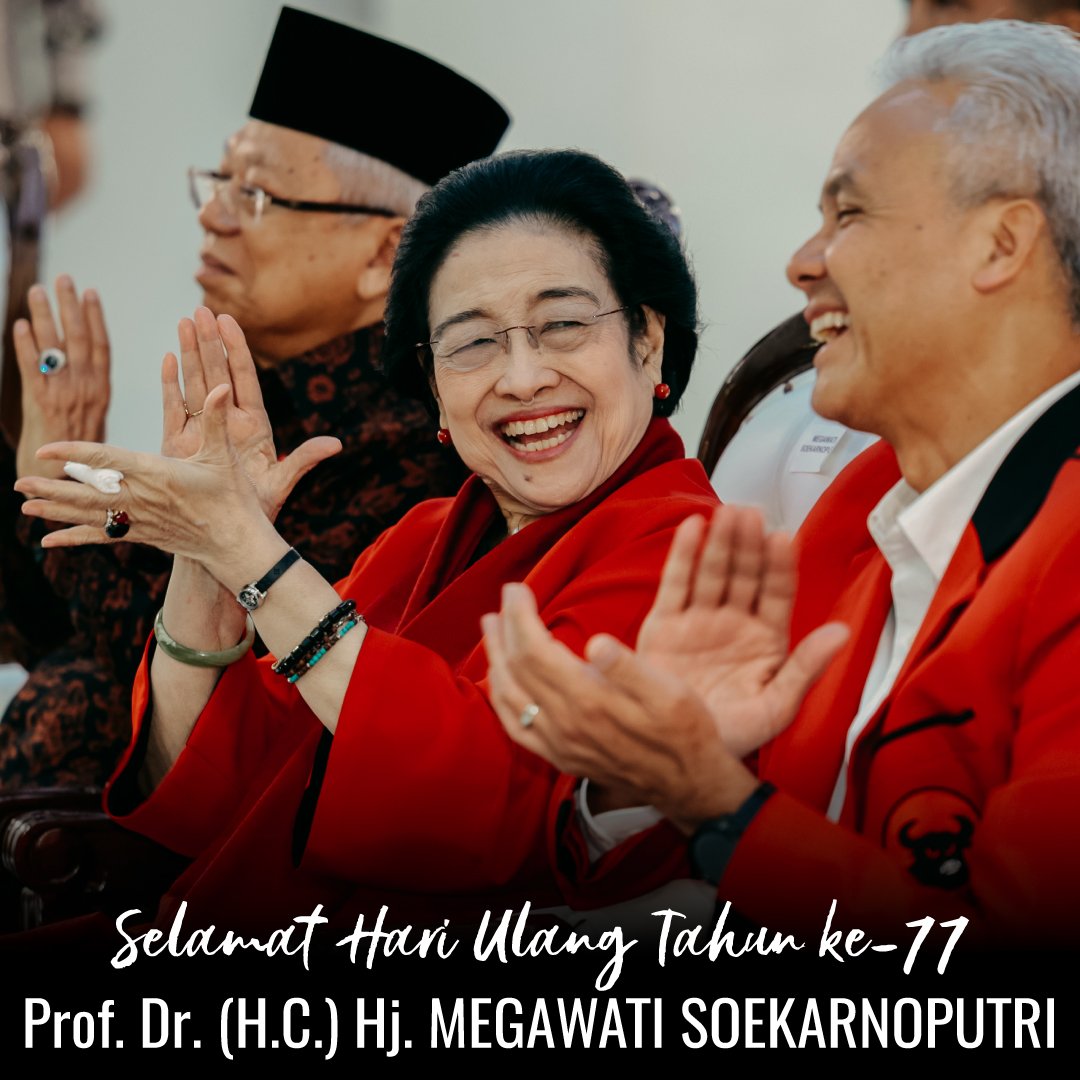 Selamat ulang tahun ke 77 Presiden Republik Indonesia ke 5, Ketua Umum PDI Perjuangan, Ibu Prof. Dr. (H.C.) Hj. Megawati Soekarnoputri. Semoga sehat dan bahagia selalu. Salam metal, bu. Menang total. 🤟🤟🤟