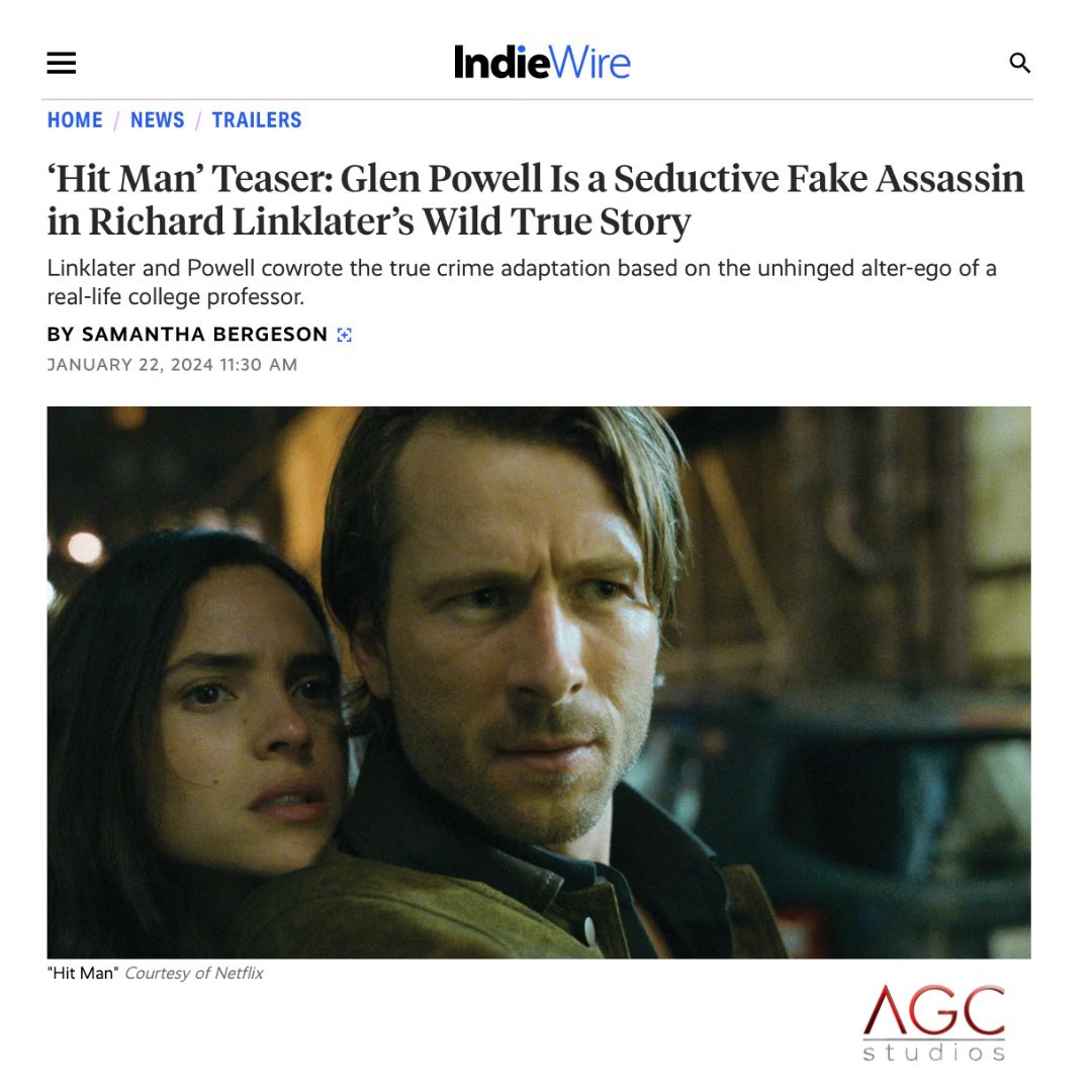 HIT MAN is heating up Sundance!  🔥  With the West Coast premiere of Director Richard Linklater’s acclaimed new action comedy starring Glen Powell.   Check out the news <a href="/IndieWire/">IndieWire</a>.
#AGC #AGCstudios
#Hitmanmovie