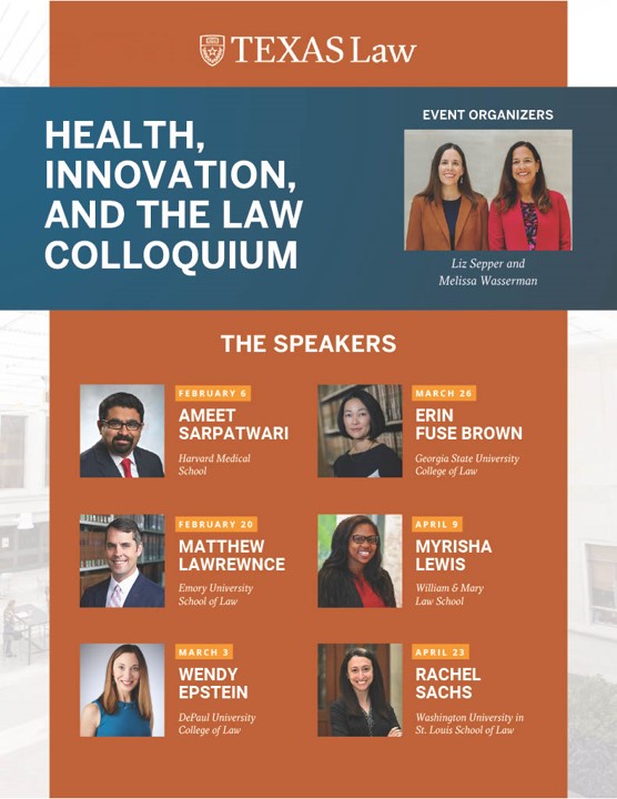 So excited to be teaching Health, Innovation and the Law Colloquium with the amazing @lsepper this semester. We have an outstanding lineup including @ProfWEpstein, @mjblawrence, @RESachs, Erin Fuse Brown, Myrisha Lewis and @AmeetSarpatwari.