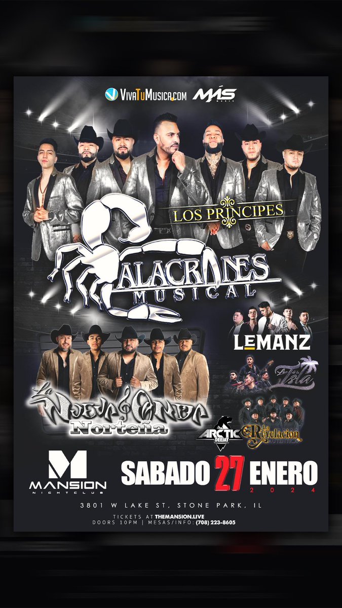 mansionlive3801's tweet photo. 🦂Nos vamos de pachanga con Los Principes- Alacranes Musical, La Nueva Onda Norteña y muchos más a Mansion!
Este Sábado 27 de Enero 
🎫Boletos 👉🏼 https://t.co/xggmP9SNna https://t.co/viJQFcdqrD