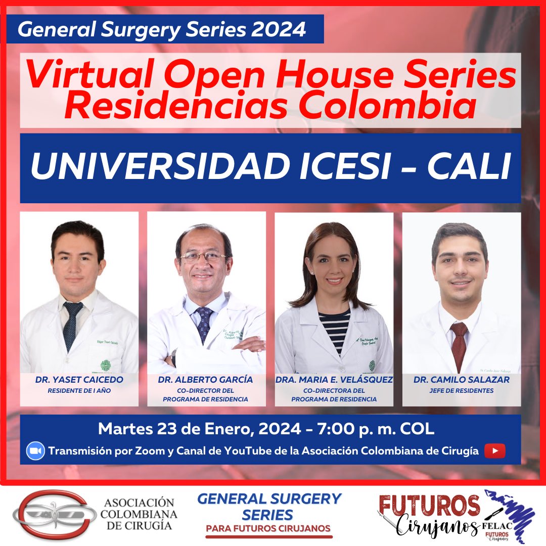 VIRTUAL OPEN HOUSE SERIES
 - Residencias Colombia 🚨 

¿Interesado en la residencia de Cirugía General de la Universidad ICESI - Cali? 

Entonces no te pierdas nuestro Virtual Open House junto a nuestros invitados 🏥🇨🇴