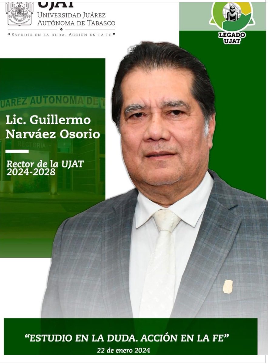 DgpeiU's tweet photo. Felicitamos al licenciado Guillermo Narváez Osorio por su nombramiento como rector por el periodo 24-28 
La mejor decisión. Por cuatro años más de éxitos!!! https://t.co/TDOty7sZJJ